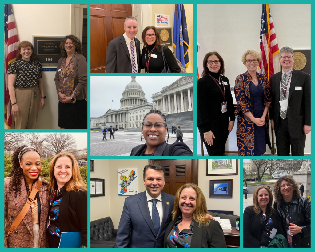 a collage of PA Humanities staff, board members, and Pennsylvania lawmakers meeting during Humanities on the Hill
