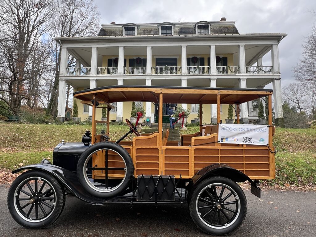 The 1921 Model T sits parked in front of the Baldwin Reynolds House Museum in Meadville.