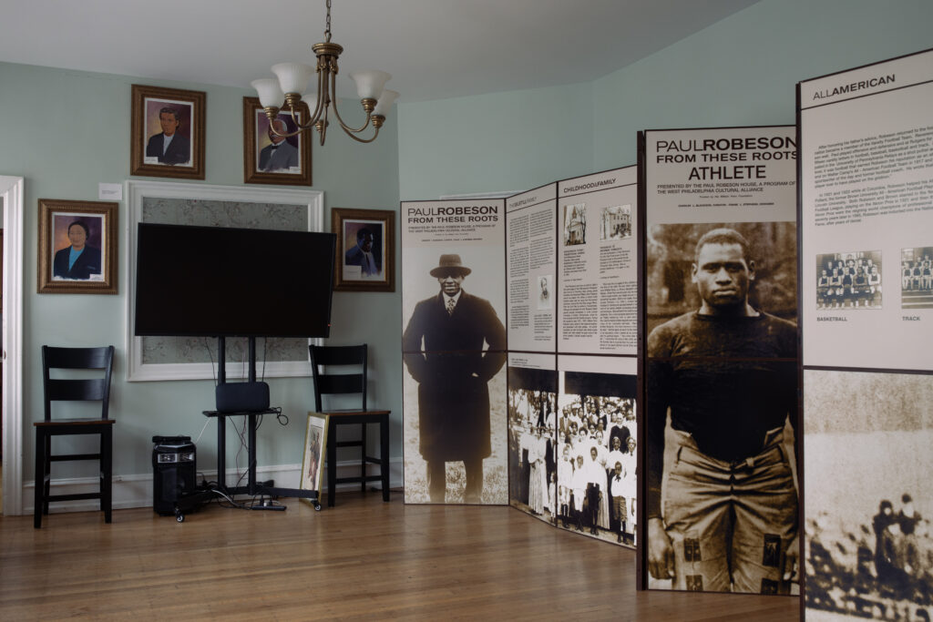Display panels at The Paul Robeson House & Museum in West Philadelphia describe different facets of Robeson's life. Photo by Hannah Price.