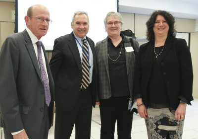 FROM LEFT TO RIGHT: FREE LIBRARY OF PHILADELPHIA STAFF JOE BENFORD, DEPUTY DIRECTOR OF CUSTOMER ENGAGMENT; DONALD ROOT, CHIEF OF CENTRAL PUBLIC SERVICES DIVISION; AND MARION PARKINSON, CLUSTER LEADER OF NORTH PHILADELPHIA LIBRARIES. WITH LAURIE ZIERER, EXECUTIVE DIRECTOR OF PHC.