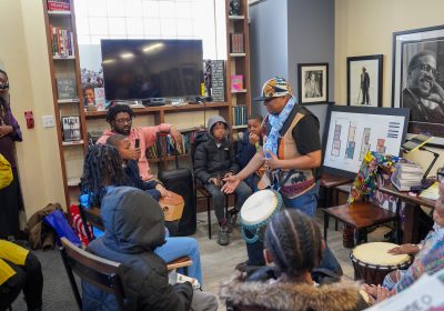 Friends of the Henry O. Tanner House hosted an end-of-year literacy celebration in partnership with the launch of Strawberry Mansion Learning Center's new book club with a giveaway of culturally-affirming children's books, supported by partners Hakim's Bookstore and Harriett's Bookshop, a drum circle, author visit and more. Photo courtesy of Friends of the Henry O. Tanner House.