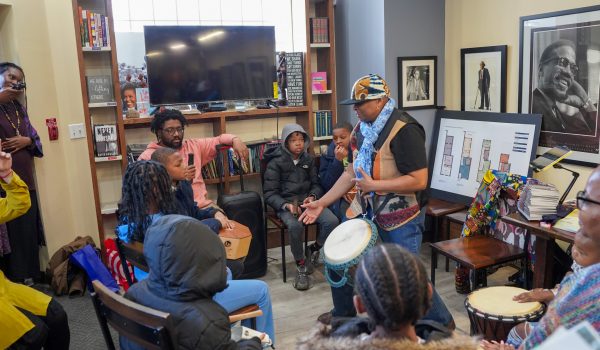 Friends of the Henry O. Tanner House hosted an end-of-year literacy celebration in partnership with the launch of Strawberry Mansion Learning Center's new book club with a giveaway of culturally-affirming children's books, supported by partners Hakim's Bookstore and Harriett's Bookshop, a drum circle, author visit and more. Photo courtesy of Friends of the Henry O. Tanner House.