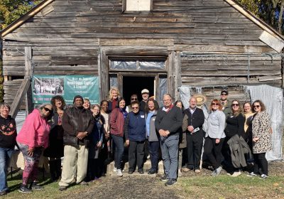 Members of the PA Humanities staff join PA Heart & Soul team and community members in front of Mt. Tabor AME Zion Church in Mount Holly Springs. The effort to preserve and protect this historic church grew directly from the Greater Carlisle Heart & Soul process, and the church and cemetery are now on the Cumberland County Historic Register.