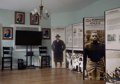 Display panels at The Paul Robeson House & Museum in West Philadelphia describe different facets of Robeson's life. Photo by Hannah Price.