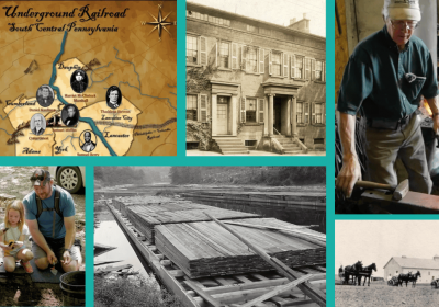 The cover image is a collage featuring screenshots from the various video projects, including historic homes, an old mill, a family with young children engaged in an archaeology dig, and an old photo of horses in a field with an old barn.