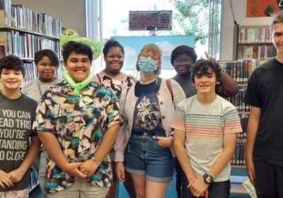 Members of the Cambria County Teen Reading Lounge group, including Evan Gates (third from left) and Emma Stasiak (fourth from right).